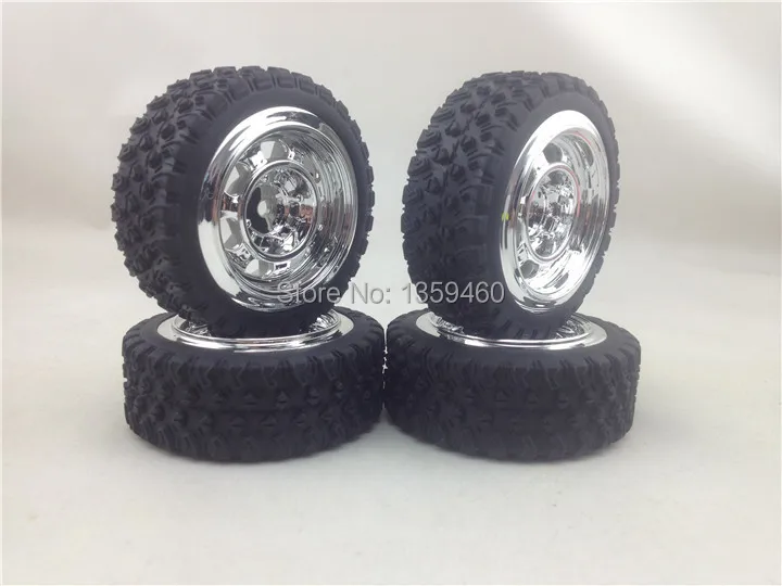 4pcs 1/10 Rally Tires Tyre(Fighter)Wheel Rim Classic2 (Chrome Gray Rim)  fits for 1:10 Rally Touring 1/16 Buggy