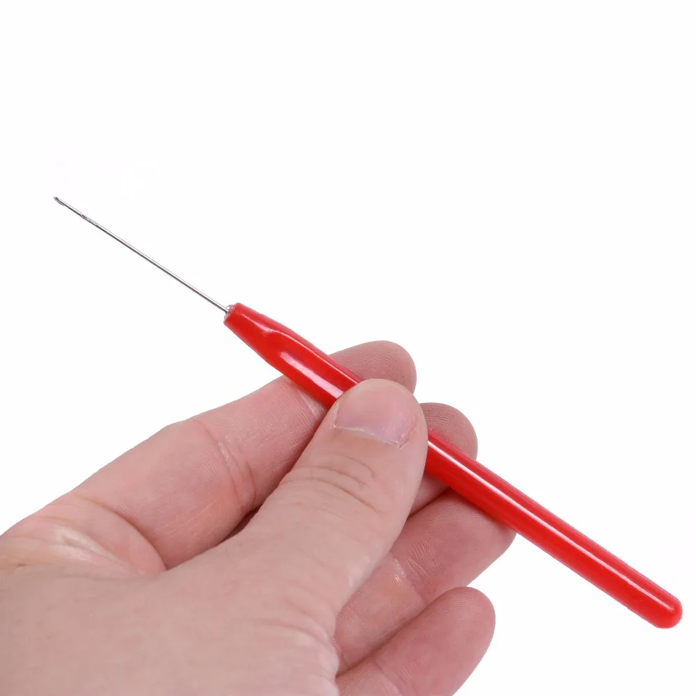 6pcs Red Color Plastic Handle Hook Needle Threader Loop Pulling Needle Hair Extension Tools for Micro Ring Hair Extension