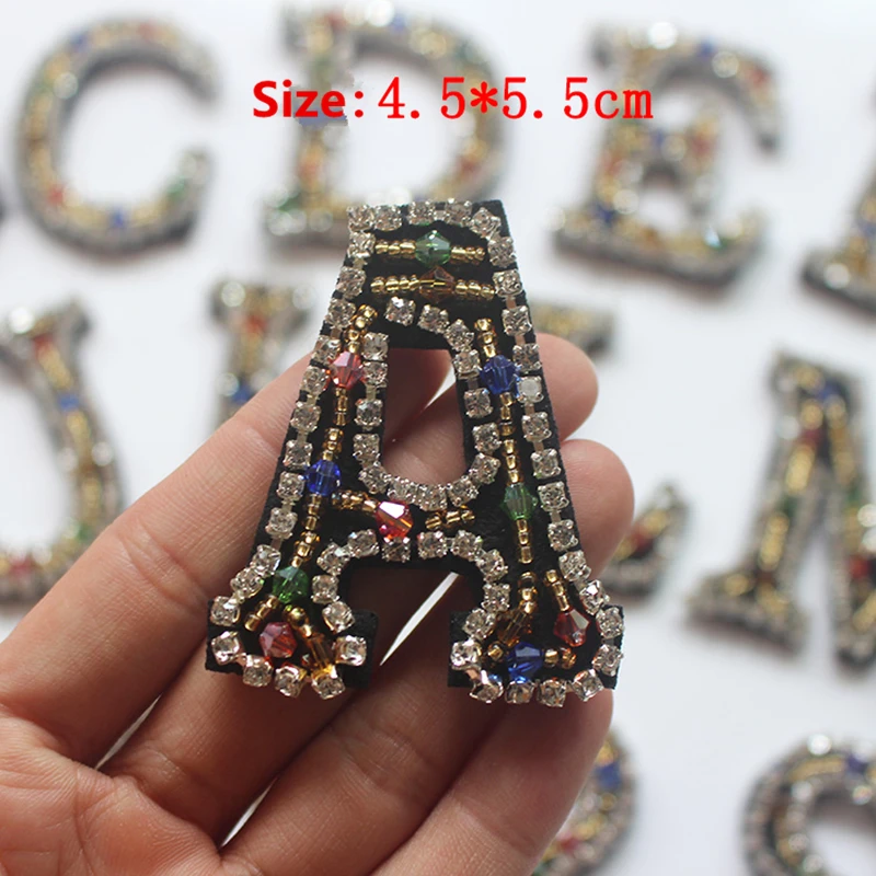 26 English Letter alphabet Rhinestones beads patches applique sew on beading applique clothes shoes bags decoration patch DIY