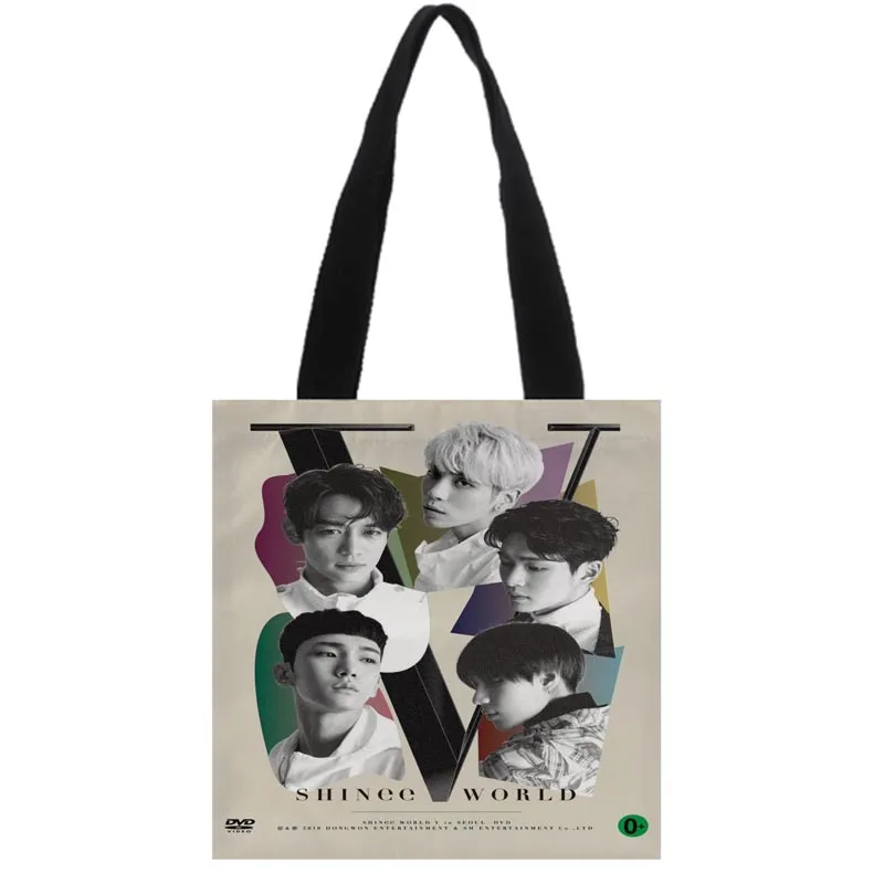 HEARMNY Custom KPOP SHINee Tote Bag Double-sided Printed  Linen Casual Canvas Tote Bag Women's Handbags