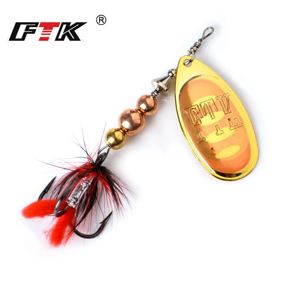 FTK 1pc Fishing Lure Spinner Bait 8 colors 12g Wobblers Spoon Lures Pike Metal Bass Hard Bait With Feather Treble Hooks