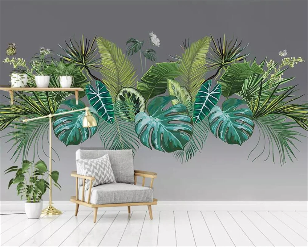 

Beibehang Custom 3D Mural Wallpaper Southeast Asia Tropical Rainforest Banana Leaf Photo Background Wall Silk material Wallpaper