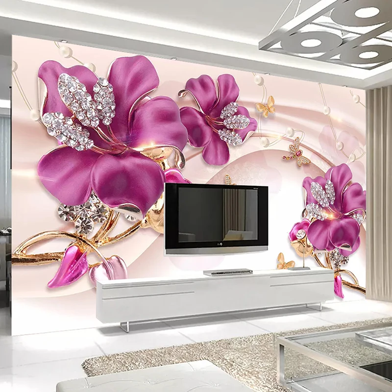 Custom Mural Wall Paper 3D Stereoscopic Flower Jewelry Living Room TV Background Wall Decorative Wall Painting Photo Wallpaper