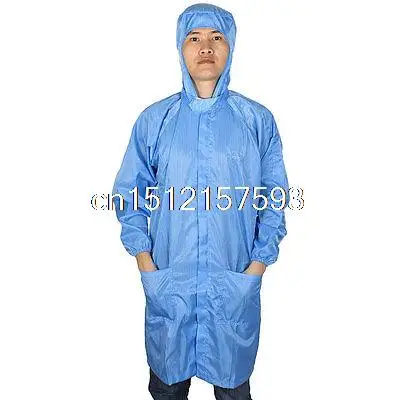 L Blue ESD Lab Zip Up Hooded Anti Static Coat Overalls Uniform for Women Men