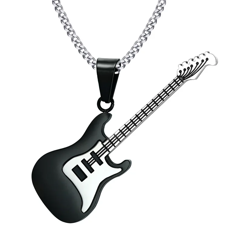 

Men Musical Jewelry Stainless Based Rock HipHop Electric Guitar Bass Pendant Necklace for Women Unisex Jewellery kolye 24inch