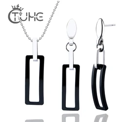 New Arrival Geometric Jewelry Sets Big Sale Rectangle Ceramic Wedding Jewelry Sets Silver Color Necklace/Earring Bijouterie Sets