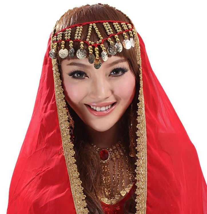 Chiffon Belly Dance Face Veil Dancing Head Scarf Shawl Headpiece Costumes Color Stage Performance Props Indian Dance Headband