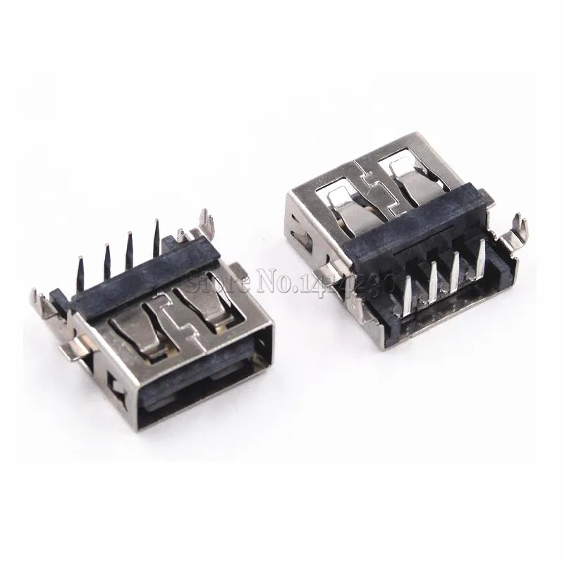 10Pcs USB Type A Female Socket Short body 90 Degrees AF10.0-4PINS 6.3 height rimless Black DIP 4PINS