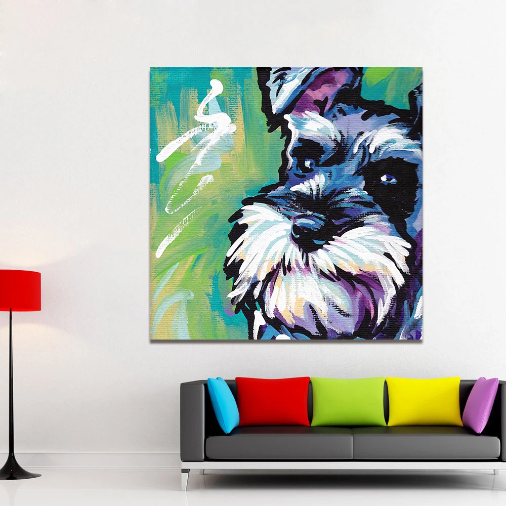 AAHH Modern Animal Abstract Canvas Art  Painting Schnauzer Dog Pop Art Wall Pictures for Living Room Home Decor Printings