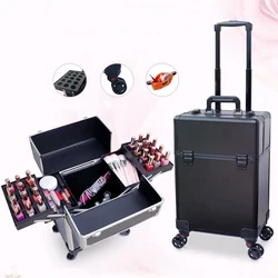 New Women Trolley Cosmetic case with Wheel,Nails Makeup Toolbox,Multifunction Beauty Tattoo Box Rolling Luggage Trolley Suitcase