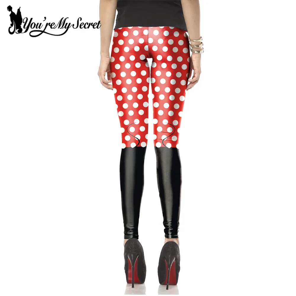 [Youre My Secret] New Arrival Cute Mini Mouse Red Dot Printed Sexy Slim Fitness Ankle Knee Length Leggings For Women