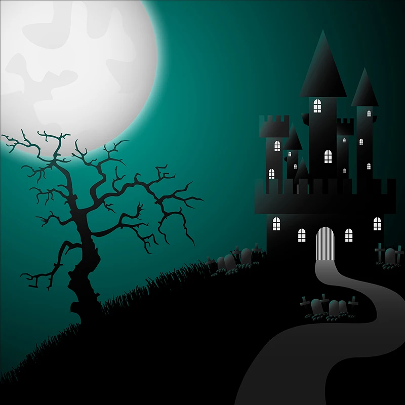 Allenjoy Fotografi Latar Belakang Castle Bikin Buat Cetak Pesan Beli Batu Nisan Pohon Mati Bulan Halloween Vinyl Bergambar Kain Latar Belakang Fotografi Studio