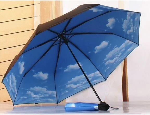 Anti UV Parasol Sun Rain Folding Compact Lightweight Umbrella Blue Sky