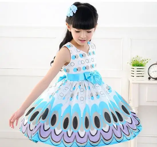 

Unkids Kids Girls Dress cute peacock color sleeveless princess dress circle Korean Fashion children's New clothes