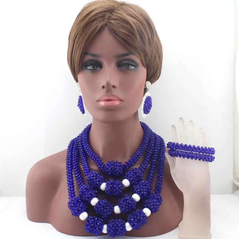 

New Chunky Royal Blue Big Bold Statement Jewelry Sets Crystal Pendant Necklace Set for Nigerian Wedding Free Shipping HD8351