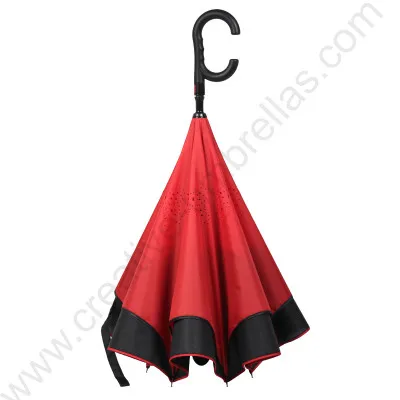 

98cm auto open C-Hook self-defense reflective neon Windproof Reverse hands-free umbrella Double Layer Inverted standing parasol