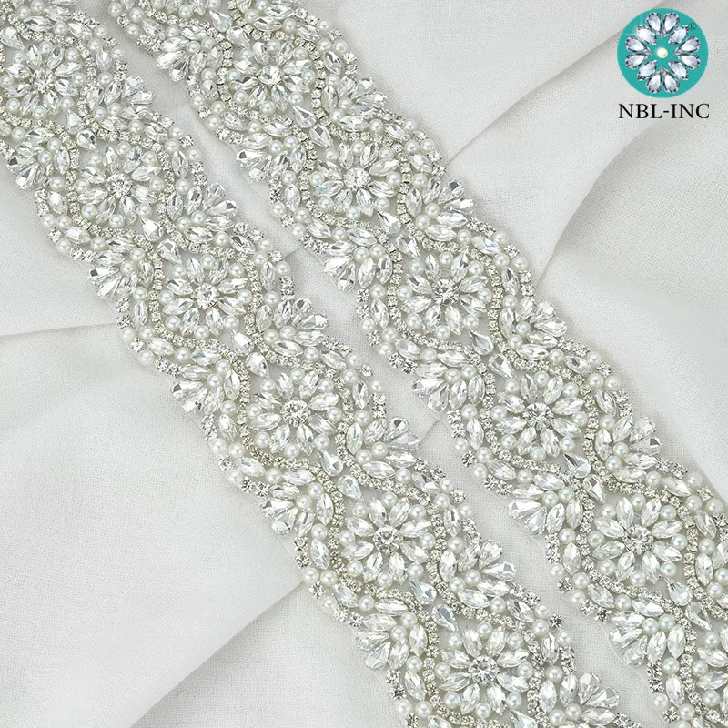 (10 YARDS) bridal pearl rhinestone applique beaded crystal trim iron on for wedding evening dresses WDD0100