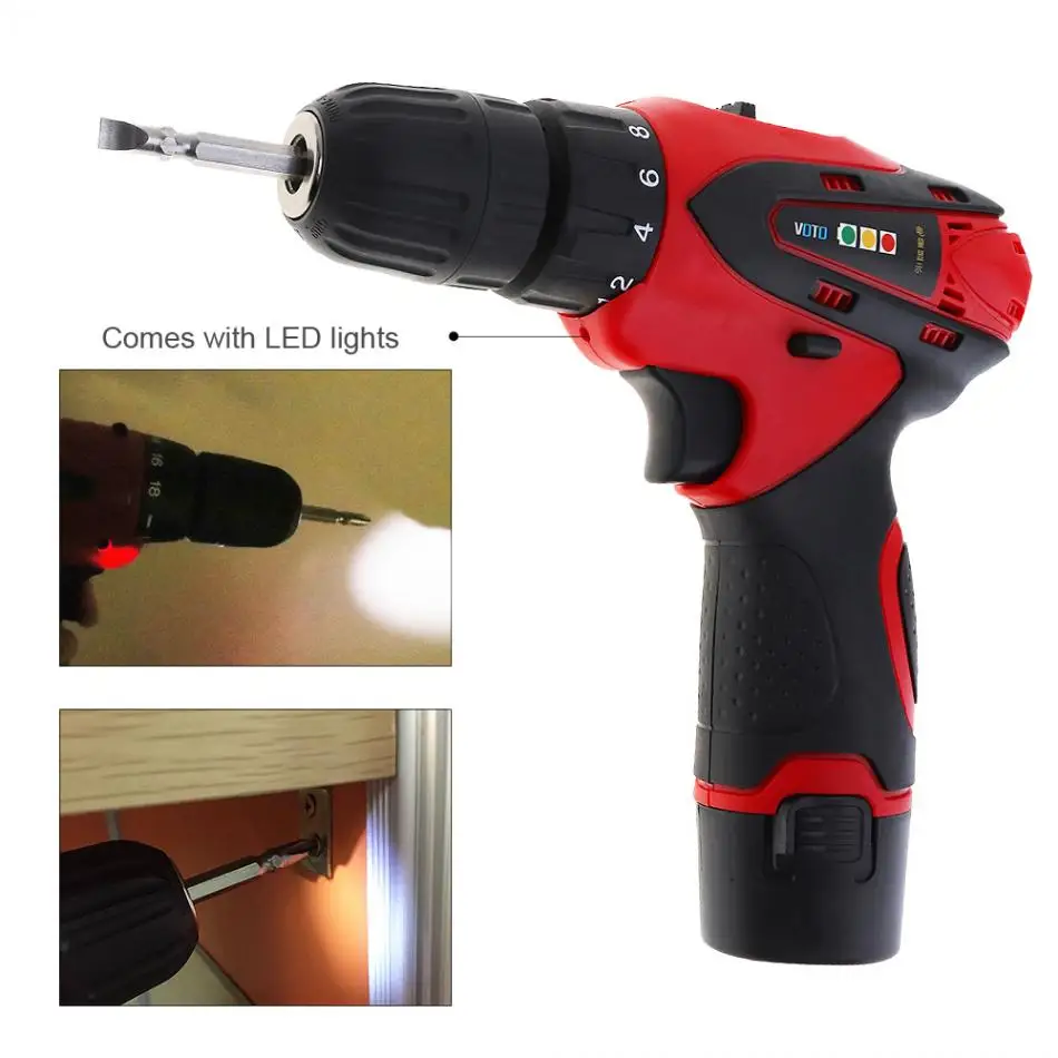 VOTO 12V Electric Screwdriver Rechargeable Lithium 2 Battery Wireless Drvier Cordless Screwdriver Two-speed Power Tools