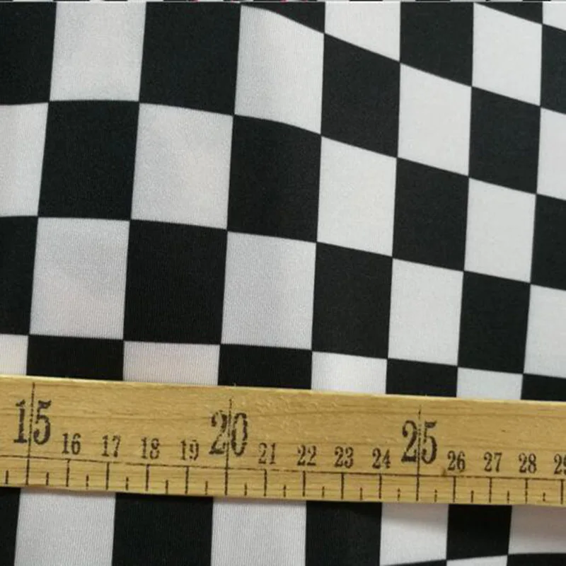 4 Side Stretch, Swimming Fabric, Cotton/Spandex Knit Fabric, Black/White Square Printing Fabric, Sewing, Swimsuit, DIY, Sports C view 4