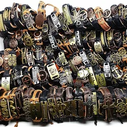 MIXMAX 100pcs leather bracelet men Genuine vintage punk rock retro bangle for women couple pulsera hombre wholesale lots bulk