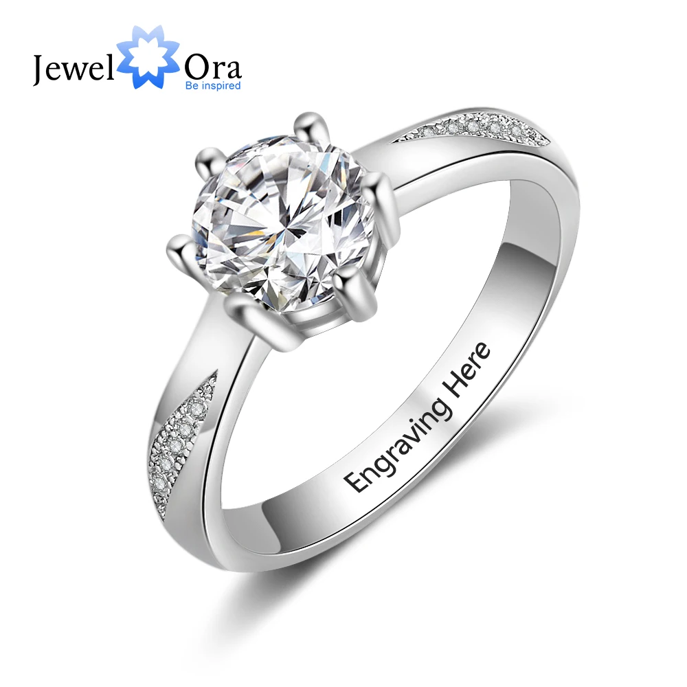 

Classic Wedding Ring Personalized Gift Engraved Name Silver Color Rings for Women Anniversary Jewelry(JewelOra RI103758)