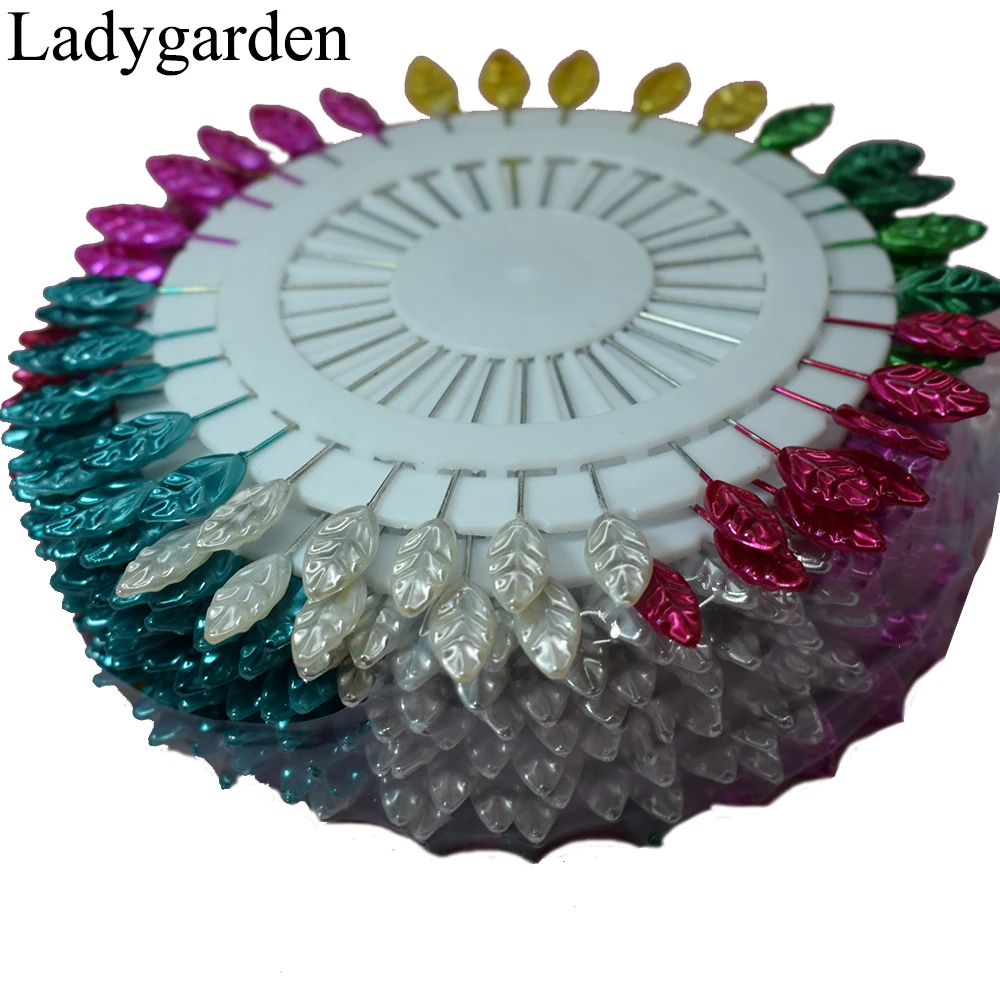 30pcs/set Cute Mixed Colors DIY Flower Leaf Head Pins Round Pearl Head Pins Decorative Sewing Tailoring Dressmaking Pin