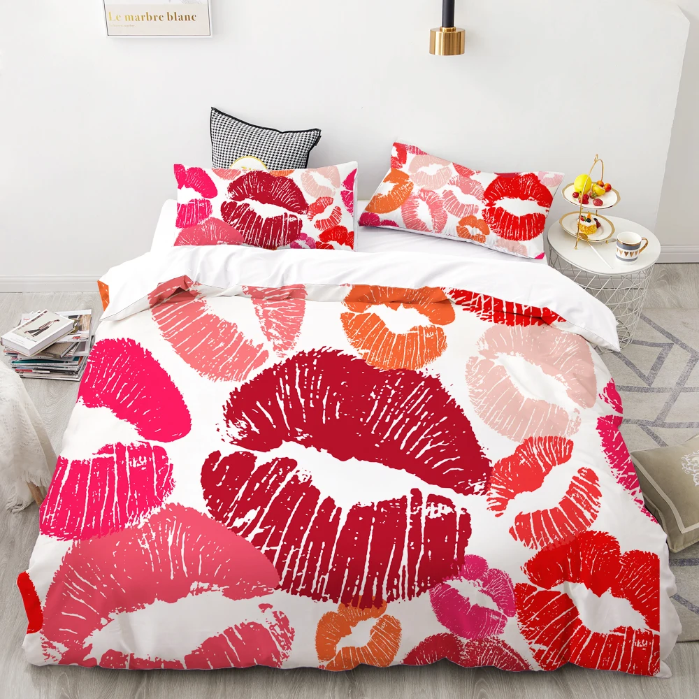 3D Digital Printing Custom Bedding Set,Quilt/Duvet Cover Set Twin Full Queen King,Wedding Bedclothes Sexy red lips Drop Shipping