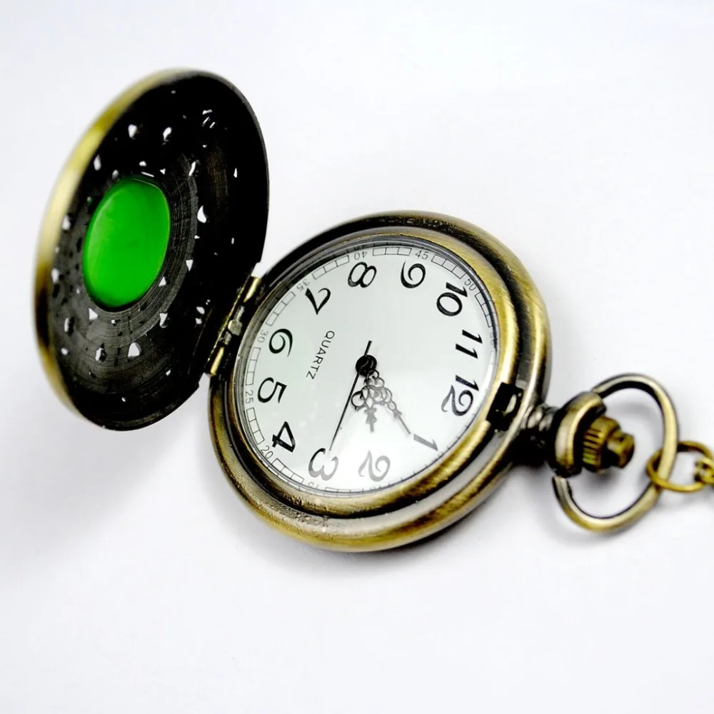 8063 Batu Permata Terukir Desain Perunggu Antik Pedant Watch Kasual Pria Wanita Pocket Watch Kuarsa Hollow Fashion Hadiah Fob