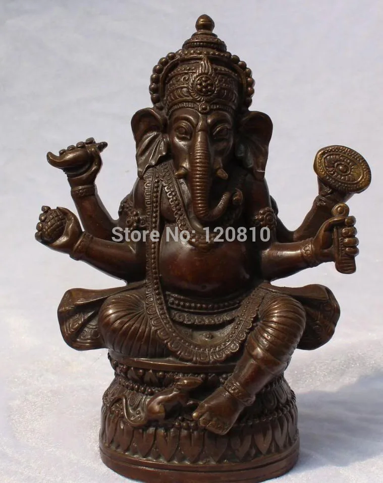 17CM Tibetan Religions Bronze India Ganapati Ganesh Lord Ganesha Buddha Statue 2 colour choice