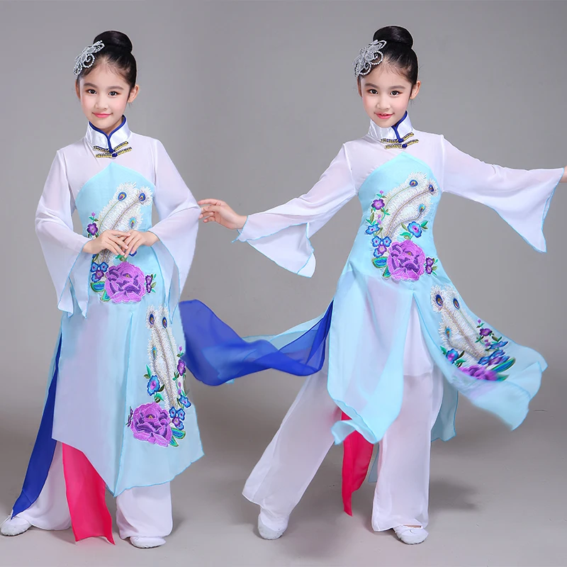 

Chinese costume children's classical dance costumes new style girls fan dance performance clothing dance clothes hmong clothes