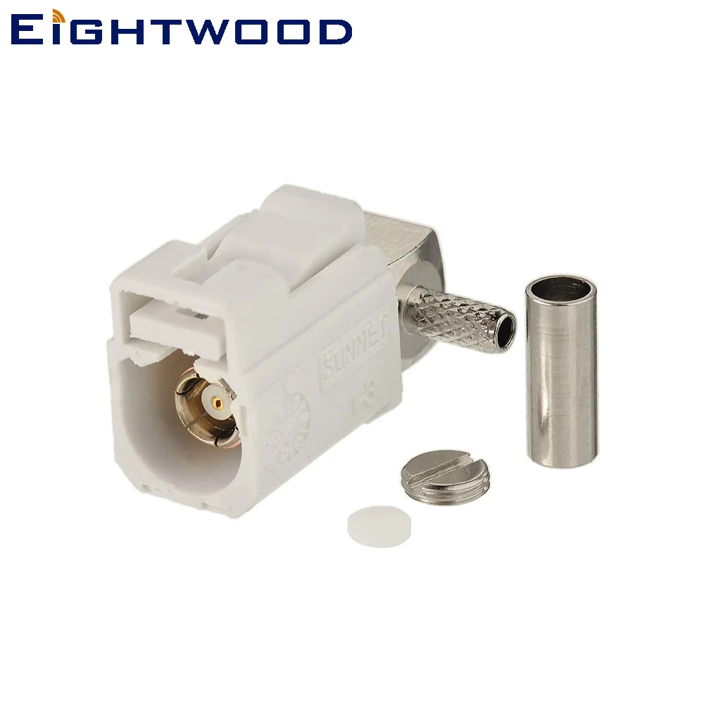 Eightwood White/9001 Fakra B Jack Female Connector Right Angle Crimp for RG316 RG174 LMR100 Cable Radio Antenna With Phantom