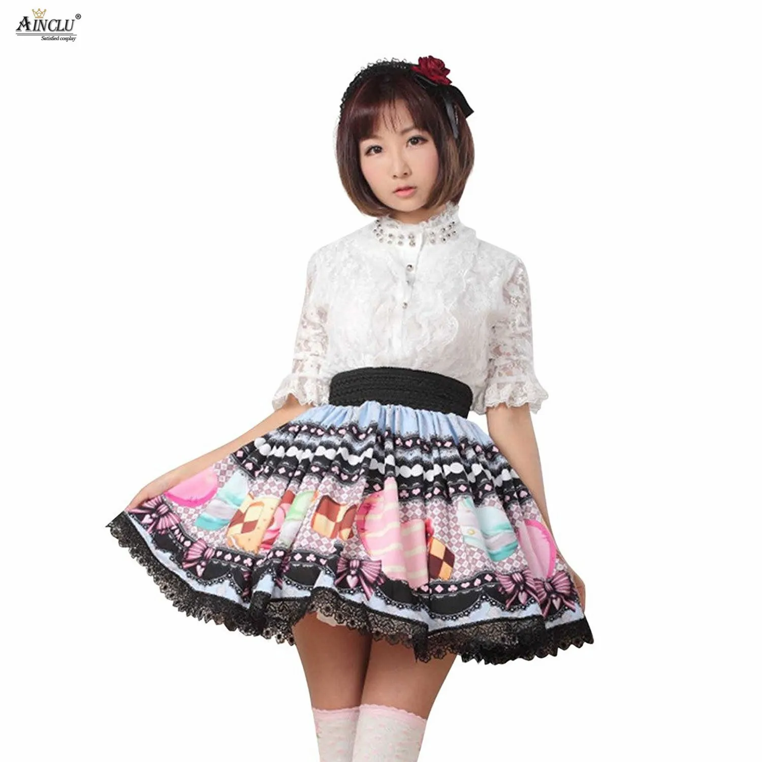 Lolita Original Lace Skirts Dessert Cookie Lady Pleated Sweet Princess Printed Polyester Lolita Skirts Party Cosplay XS-XXL