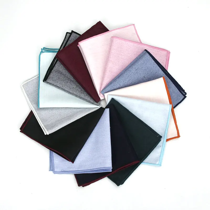 2019 Brand New Men Cotton Pocket Square Solid Color Black Pink Blue Handkerchief Chest Towel Wedding Party Suit Hankies 25*25CM