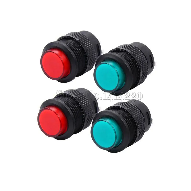 2Pcs Power Switch With Light Lock Self-locking R16-503AD Round Button Switch Red and Green 16MM 1.8V-3V