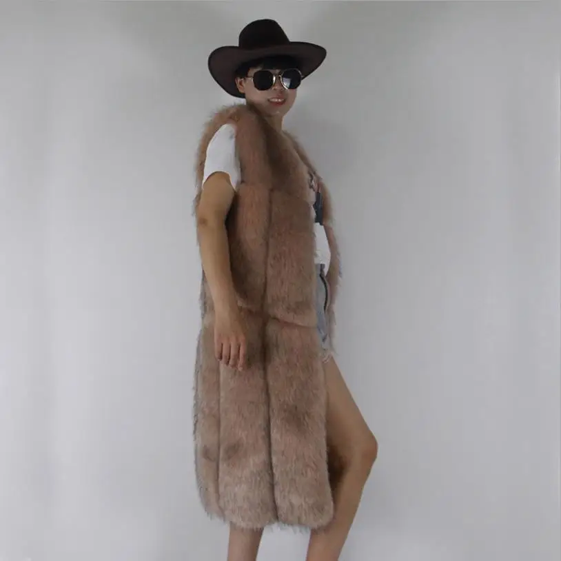 S-3XL fashion faux Fox Fur patchwork Overcoat Winter New fashion brand Female longer fur vest  jacket faux fur Coats wq811