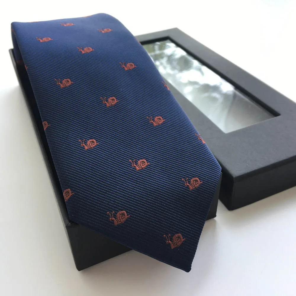 Men High Quality Luxury Silk Ties Set Fashion Animal Necktie with Handkerchief Beautiful Gift Box Snail Pattern