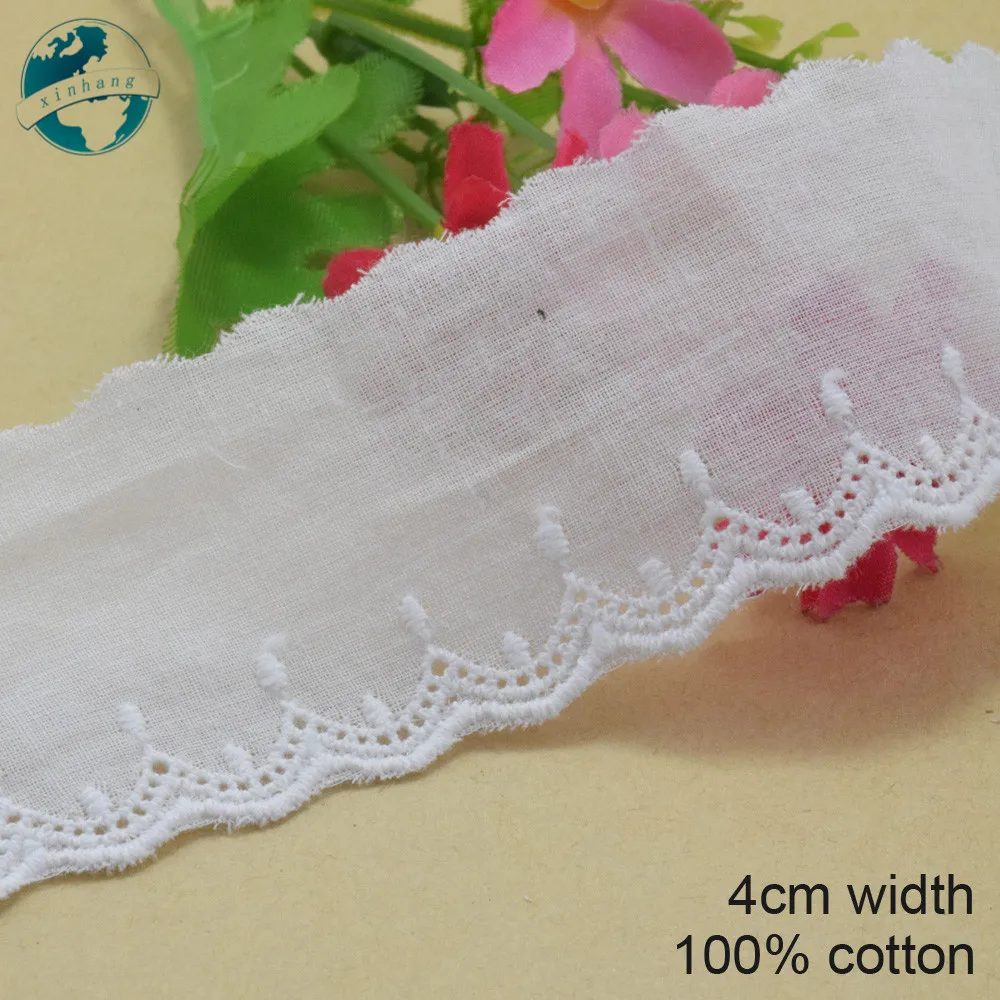 

5yards 4cm white 100% cotton embroidery lace french lace ribbon fabric guipure diy trims warp knitting sewing Accessories#3724