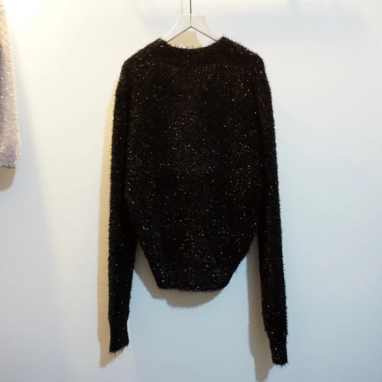 Cakucool maglione donna Lurex oro primavera Bling monopetto paillettes punto aperto Slim scollo a v cardigan Vintage maglioni donna