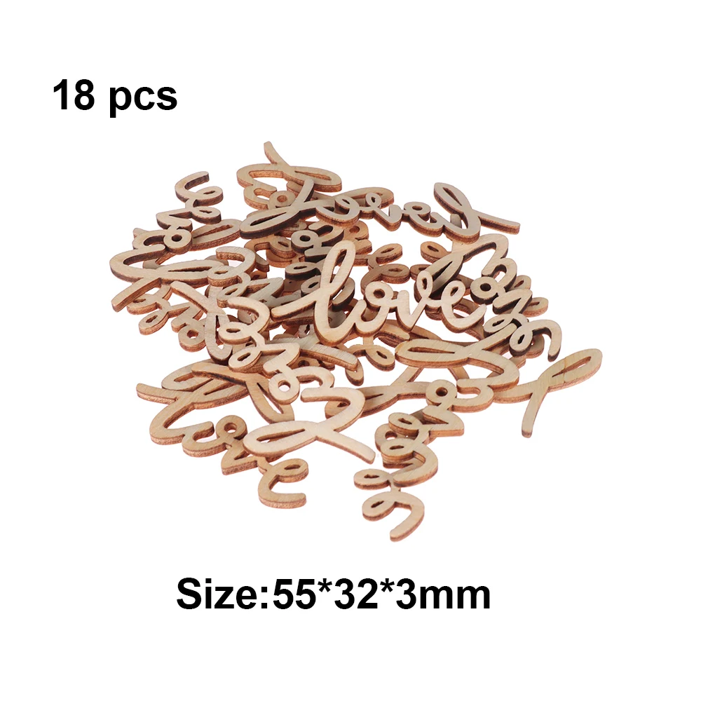 18Pcs 55mm Wooden Valentine\'s Day Rustic Wooden Love Letters Chic Craft Scrapbook Confetti Wedding Anniversary Table Decoration