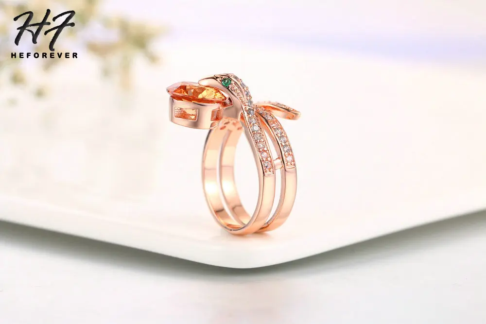 Top Qualität R149 Schlange Zeigen Wulst Ring Rose Gold Farbe Österreichischen Orange Kristalle Voll Größen Ringe für Frauen HotSale – Detail 4