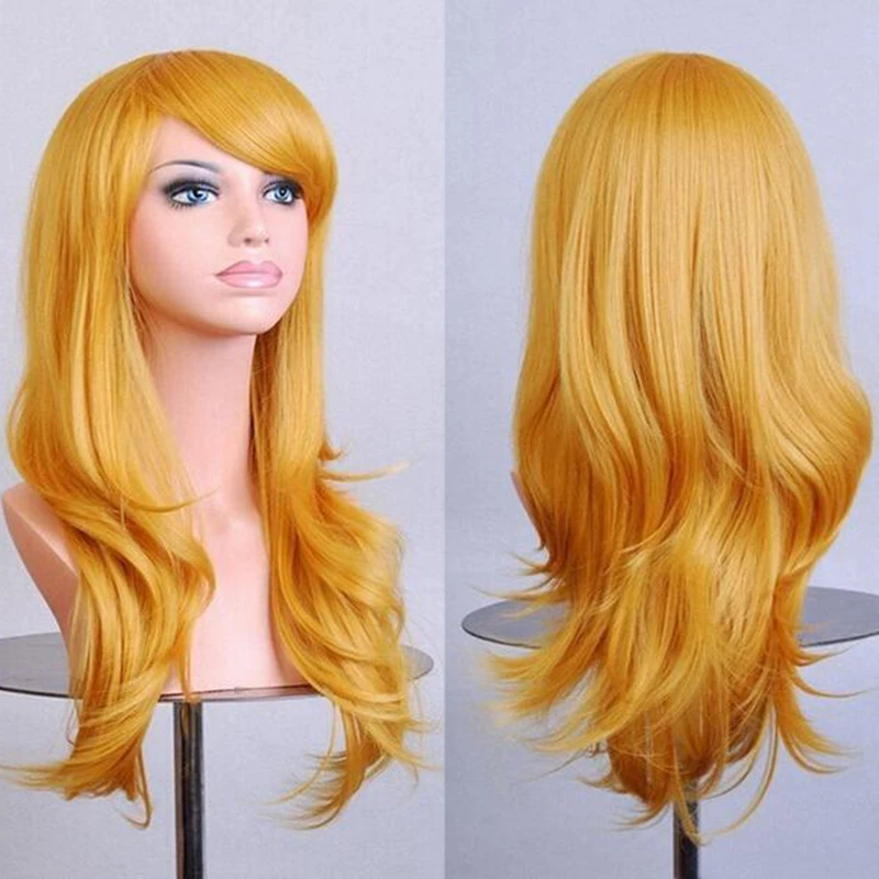 

Soowee 70cm Long Wavy Black Yellow Halloween Custume Wig Fake Hairpieces Synthetic Hair Cosplay Wigs Peruk for Women