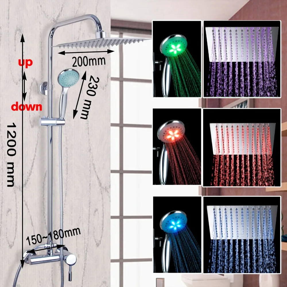 Chuveiro cromado com misturador, 8 polegadas, para banheira, led, chuveiro, ducha, com spray