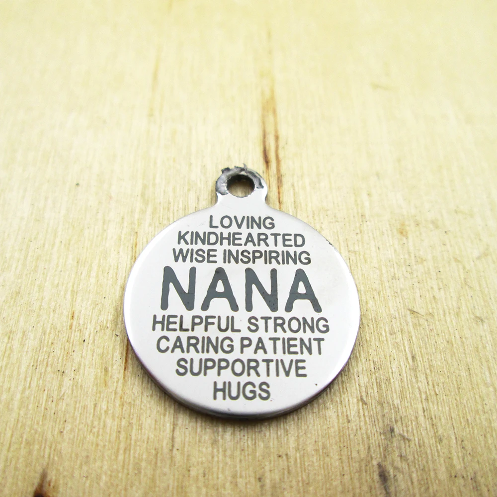 20pcs/lot-NANA Word Collage stainless steel charms Laser Engraved Customized DIY Charms Pendants