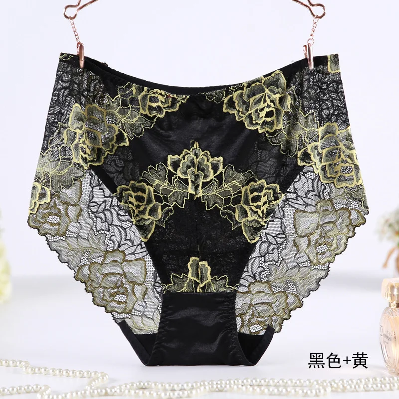 Ropa Interior Femeni Briefs Plus Size 7XL High Waist  Large Size Transparent Flower Lace Lingeries  Women\'s Panties  Underwears