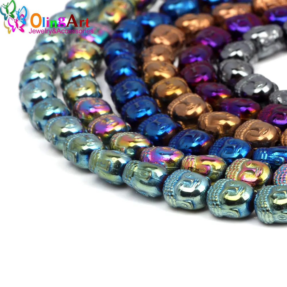 Olingart 8*10Mm 14Pcs Natuursteen Zwart Hematiet Kralen Metalen Plating Kleur Boeddha Hoofd Diy Ketting Armband sieraden Maken