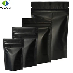 Paquete de bolsas con cierre térmico, accesorio con cremallera, de papel aluminio Mylar, con ranura de desgarro, soporte negro mate, de alta calidad, venta al por mayor, 100 uds.