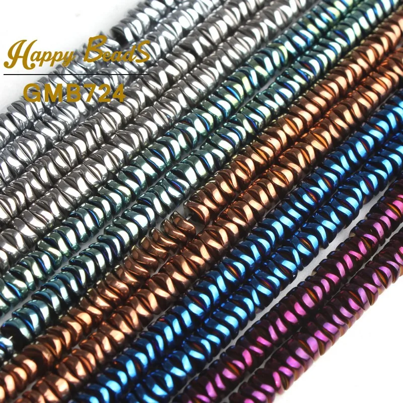 4mm Natural Hematite Stone Beads Purple/Cyan/Silver Plated Flat Loose Spacer Beads For Jewelry Making DIY Bracelets Necklace 15\