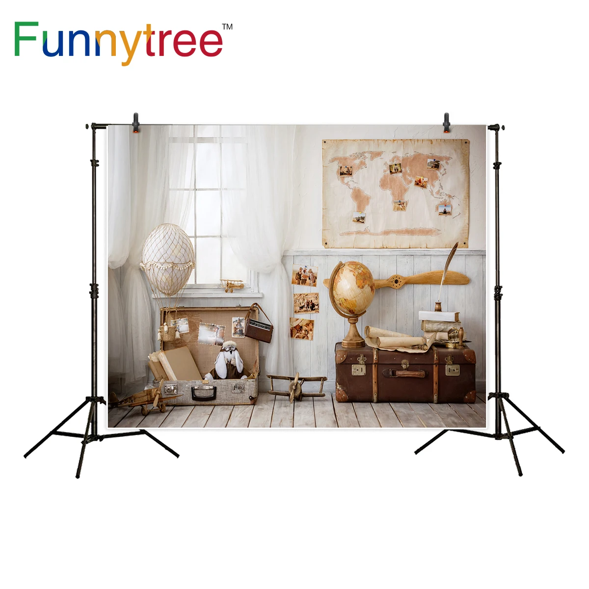 Funnytree backdrop for photographic studio Adventure wood room travel toy kid map photo studio professional background