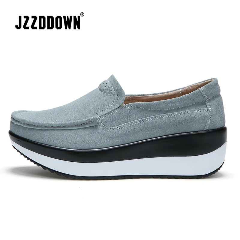 JZZDDOWN Platform Women shoes Genuine Leather Sneakers Ladies Shoes Wedges winter Casual Shoe Loafers Plus Size female shoe