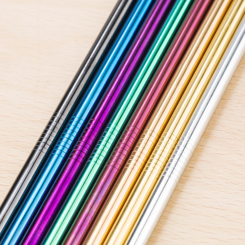 Colorful 304 Stainless Steel Straws Reusable Straight Bent Metal Drinking Straw With Cleaner Brush Set Party Bar Accessory